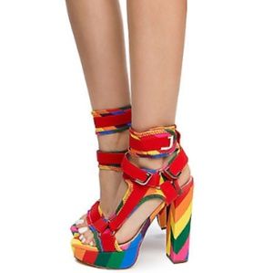 Lilliana GLAMROCK Rainbow Multi Strappy Platform